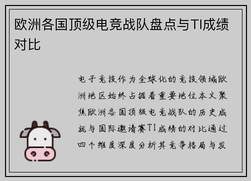 欧洲各国顶级电竞战队盘点与TI成绩对比