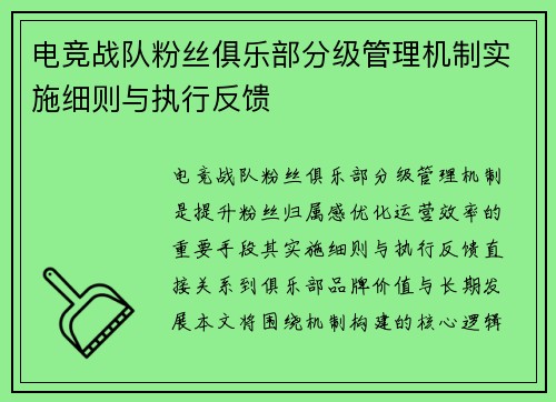 电竞战队粉丝俱乐部分级管理机制实施细则与执行反馈